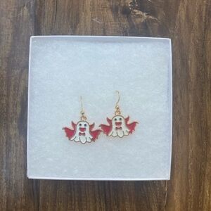 Cute Ghost Earrings with Red and Gold Accents